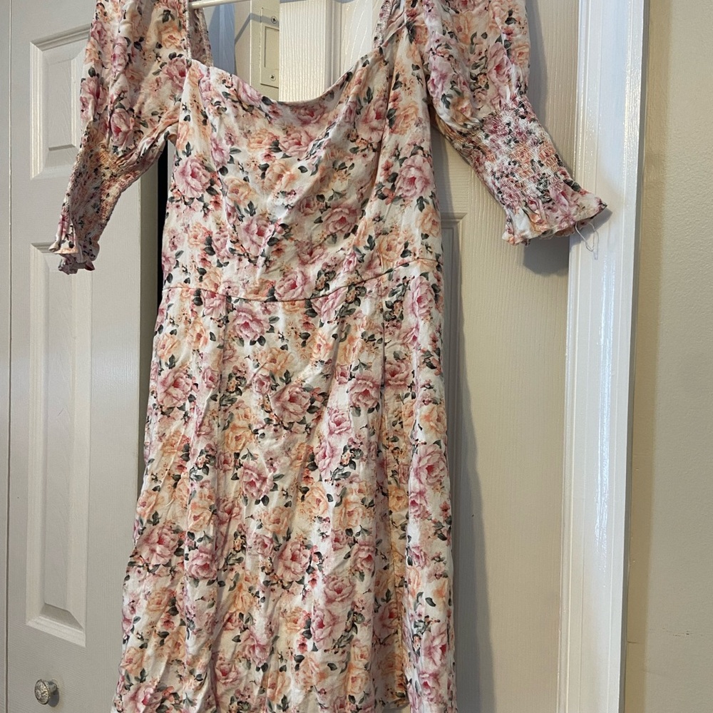 Miami Floral Puff Sleeve Dress - Pink and Cream